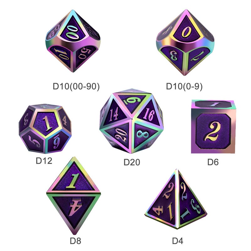 DNDND Purple Metal Dice Set D&D, DNDND 7 Die Enamel Polyhedral DND Dice Set with Metal Tin for Dungeons and Dragons and Role Playing Game - Image 3